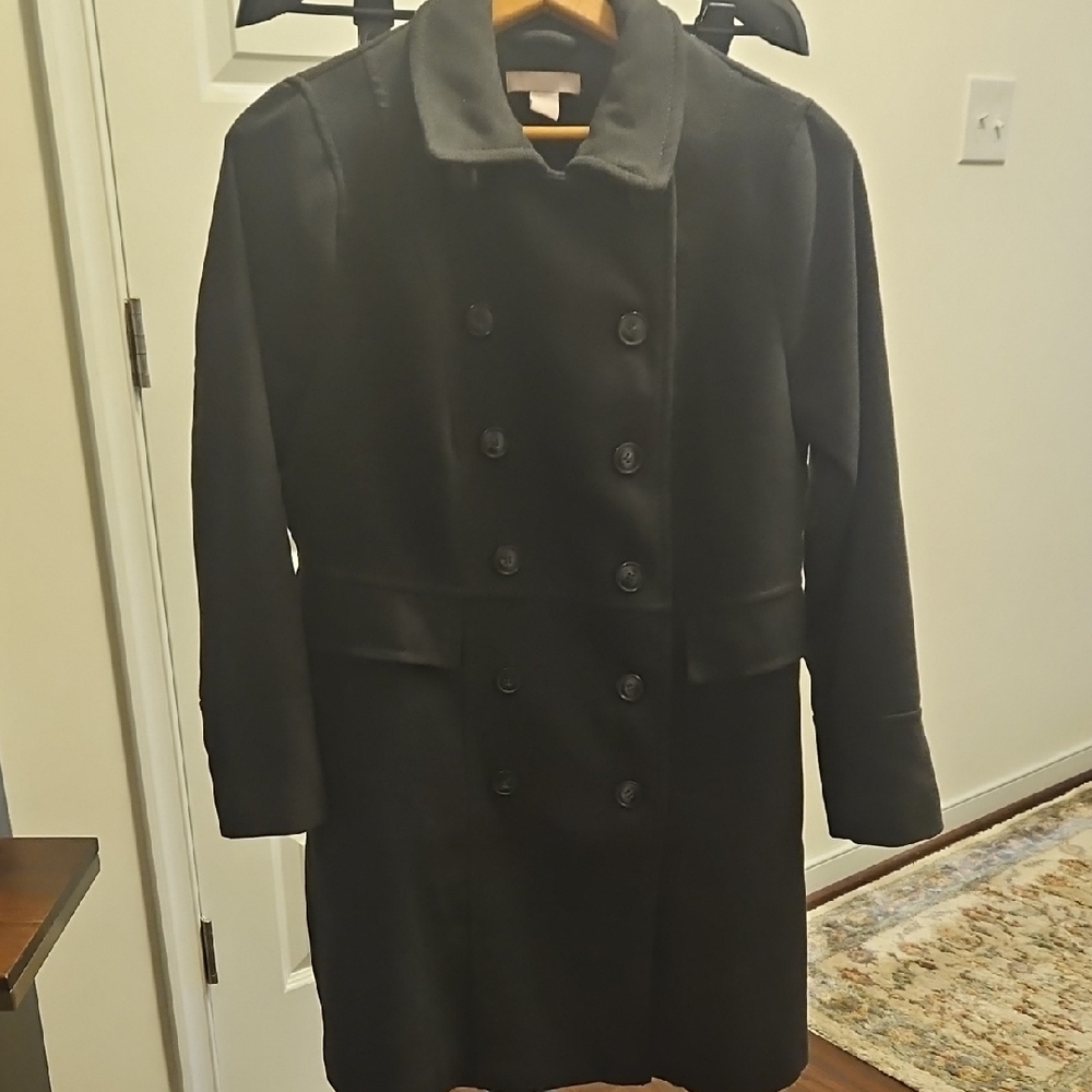 H&M Classic Black Double-Breasted Pea Coat